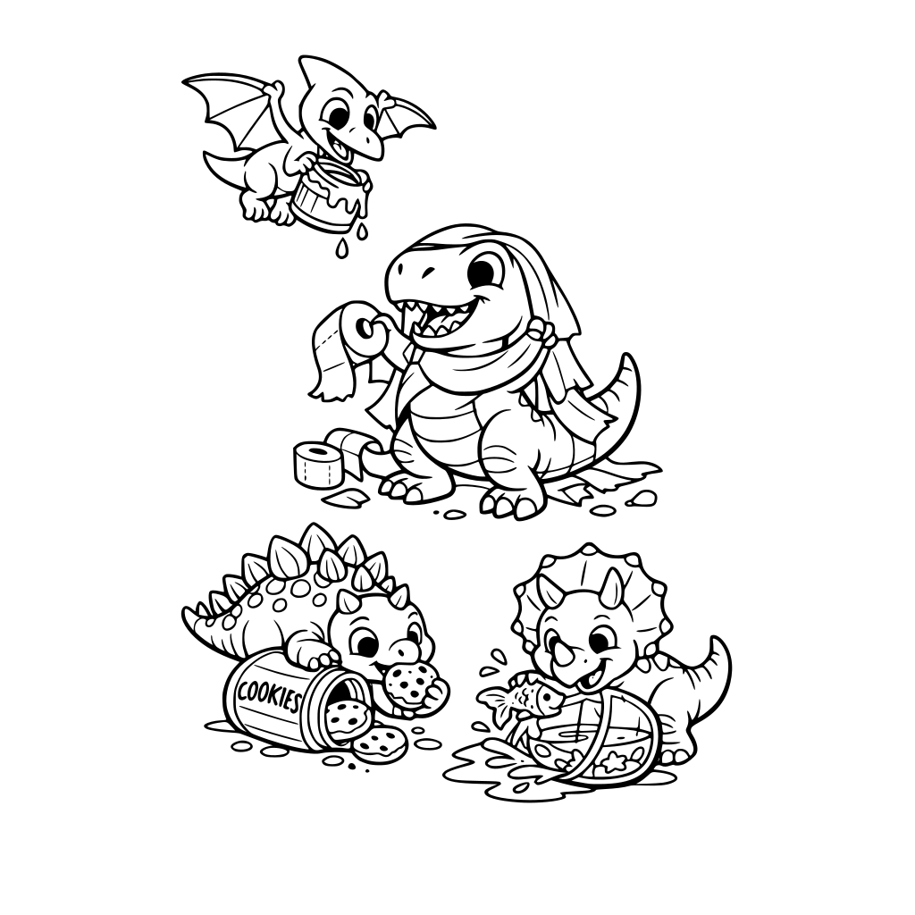 cute dinosaurs being mischievous