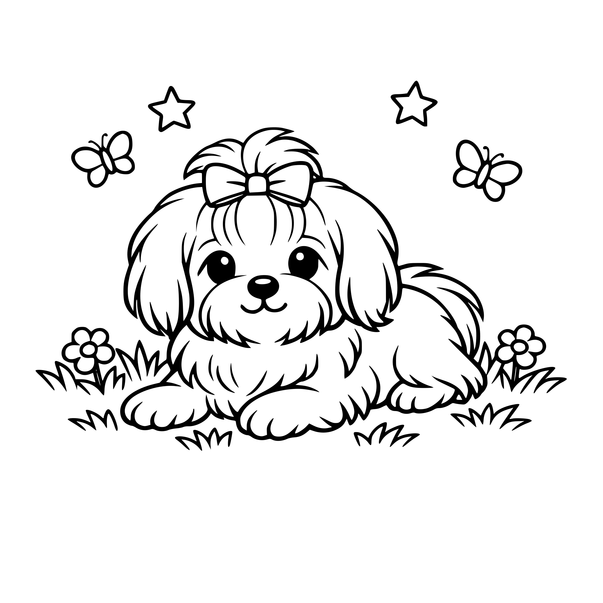 Maltese dog laying down on grass