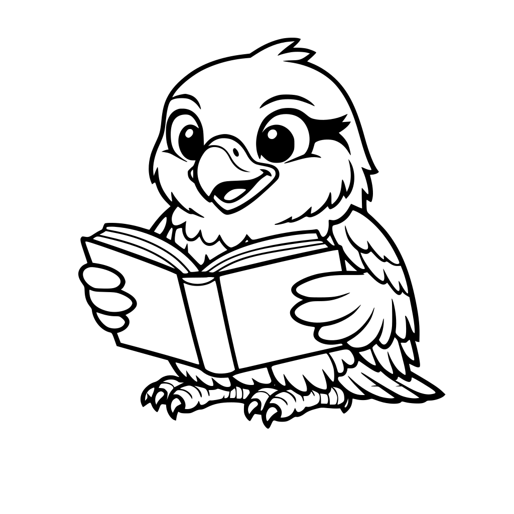 Create a freindly cartoon like falcon reading a book
