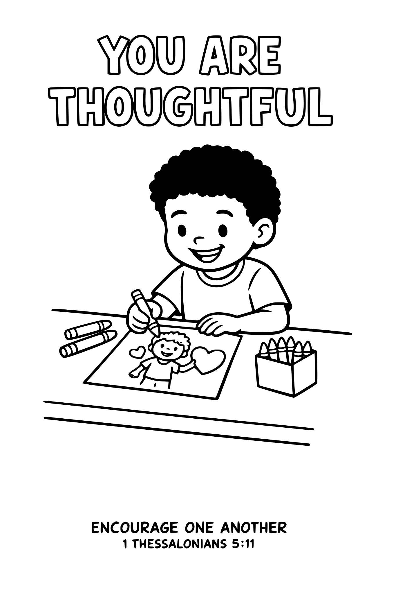 Black and white coloring page, simple kids line art, one chi