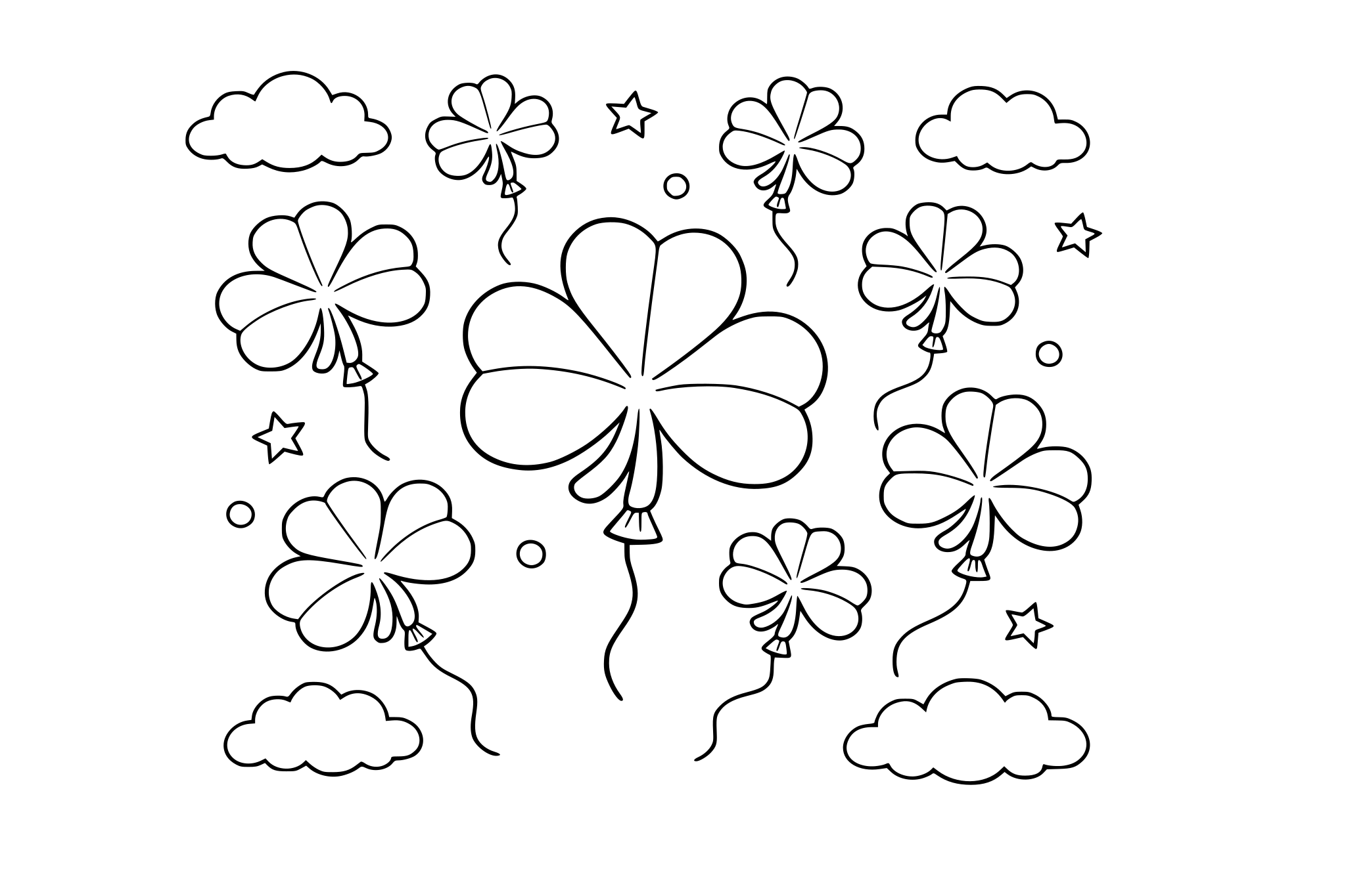 Clover-shaped balloons floating away