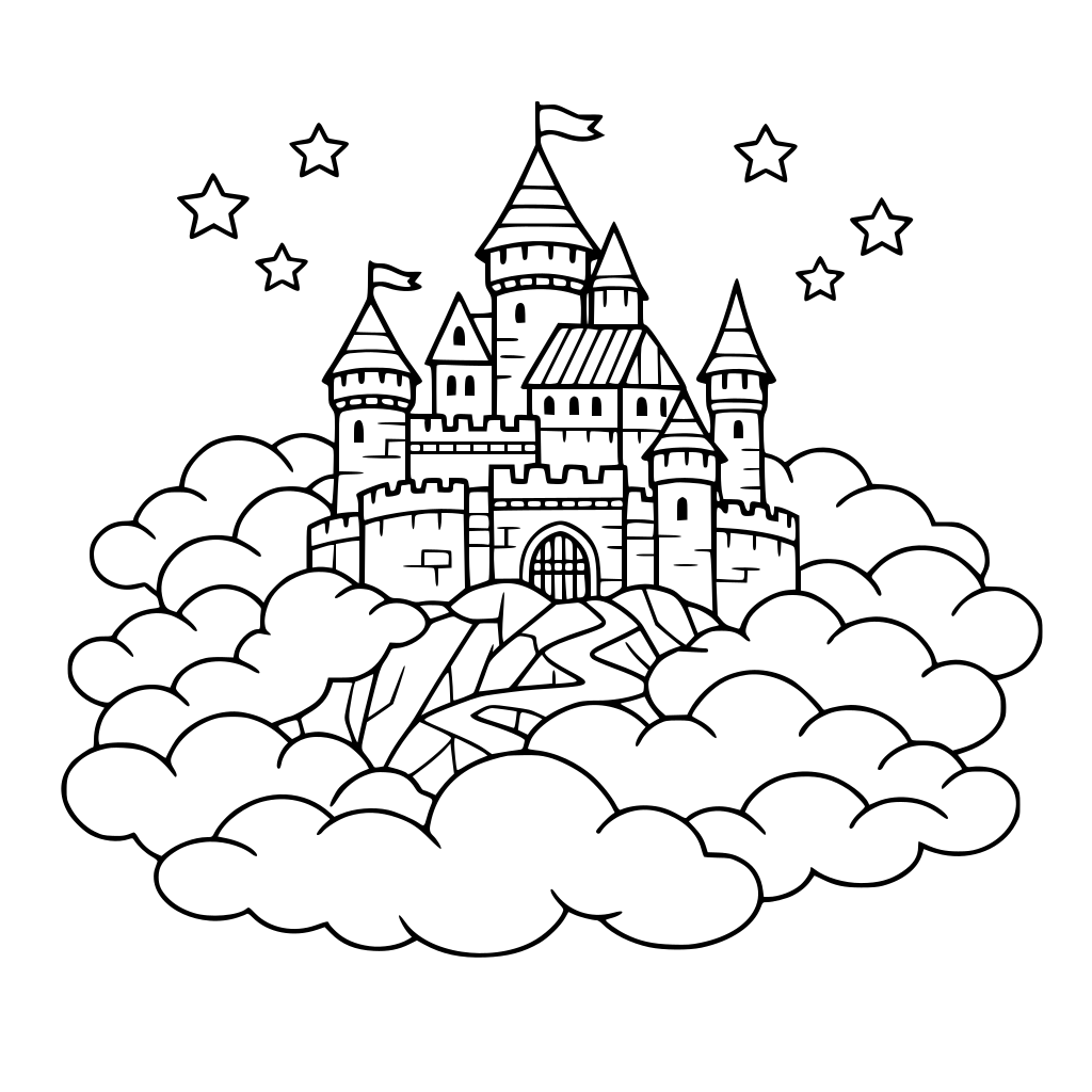 Zamek na wzgórzu wśród chmur