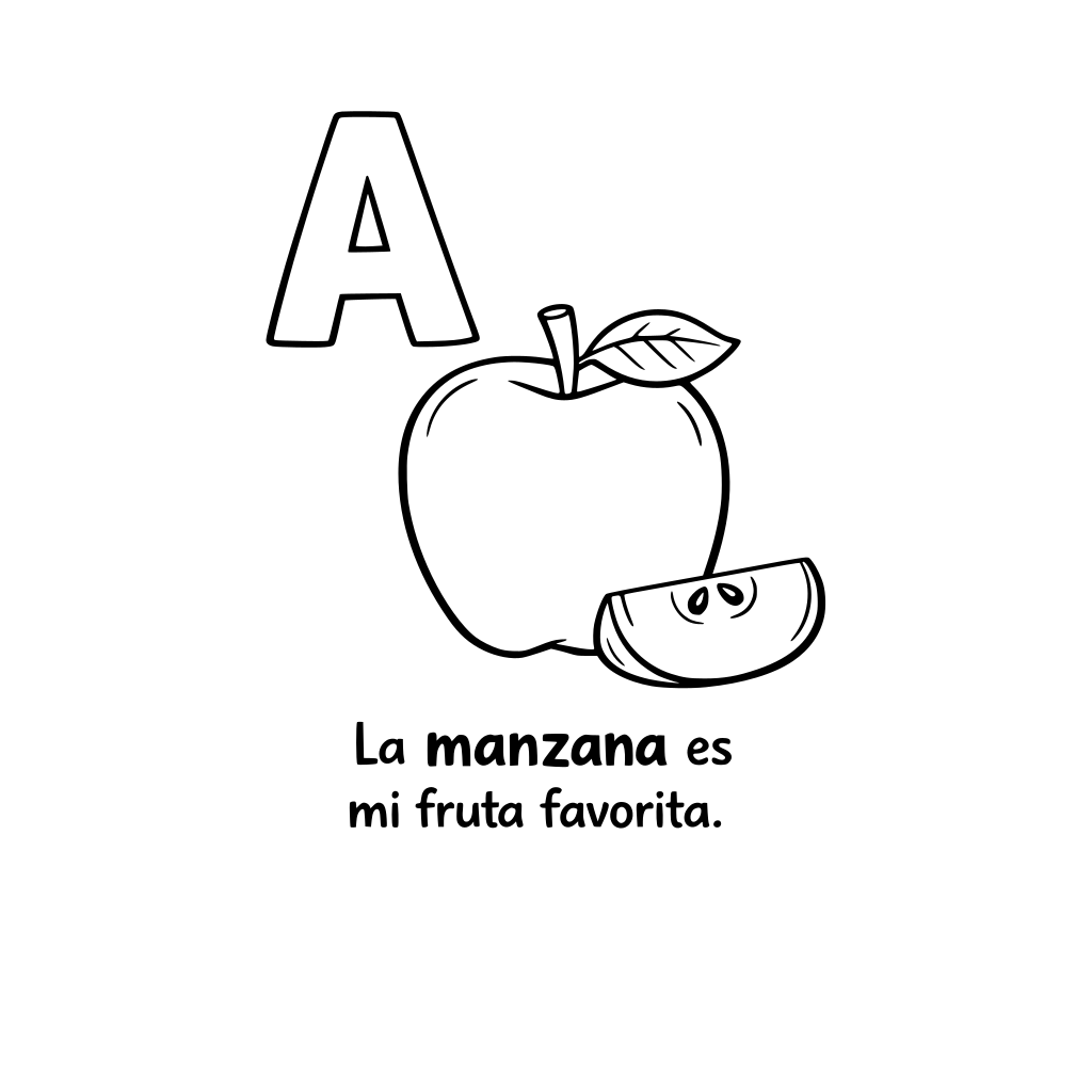 Un libro en cada página una letra del abecedario con un objeto, animal, planta o alimento cuyo nombre comience con la misma letra. Agregar una frase que contenga la palabra.