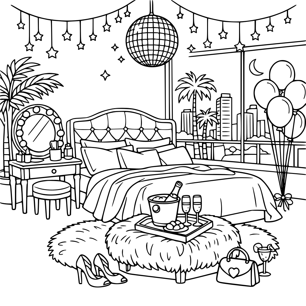 A Miami penthouse party aesthetic fantasy master bedroom for girls & women