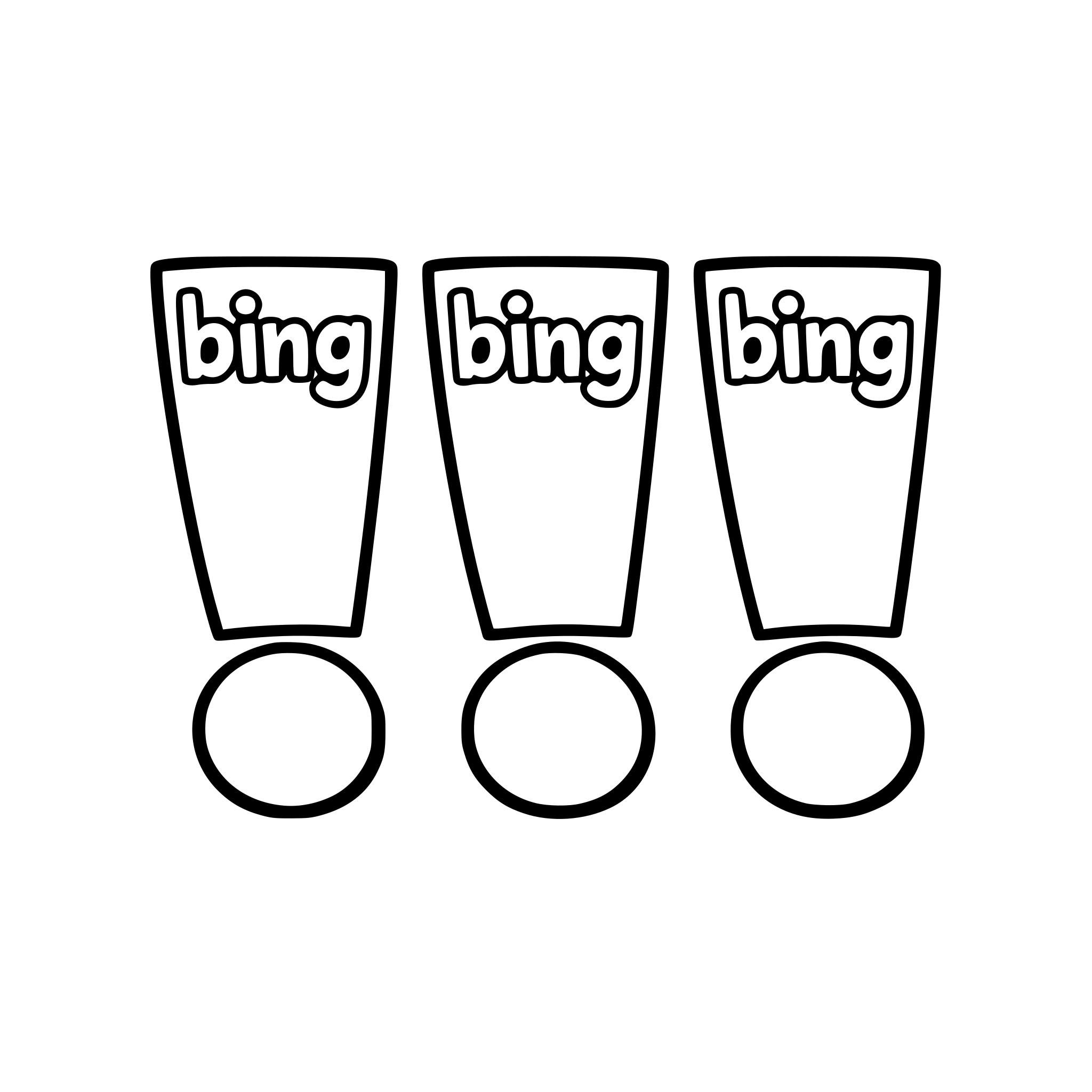 3 exclamation points in a row that say bing on each of them