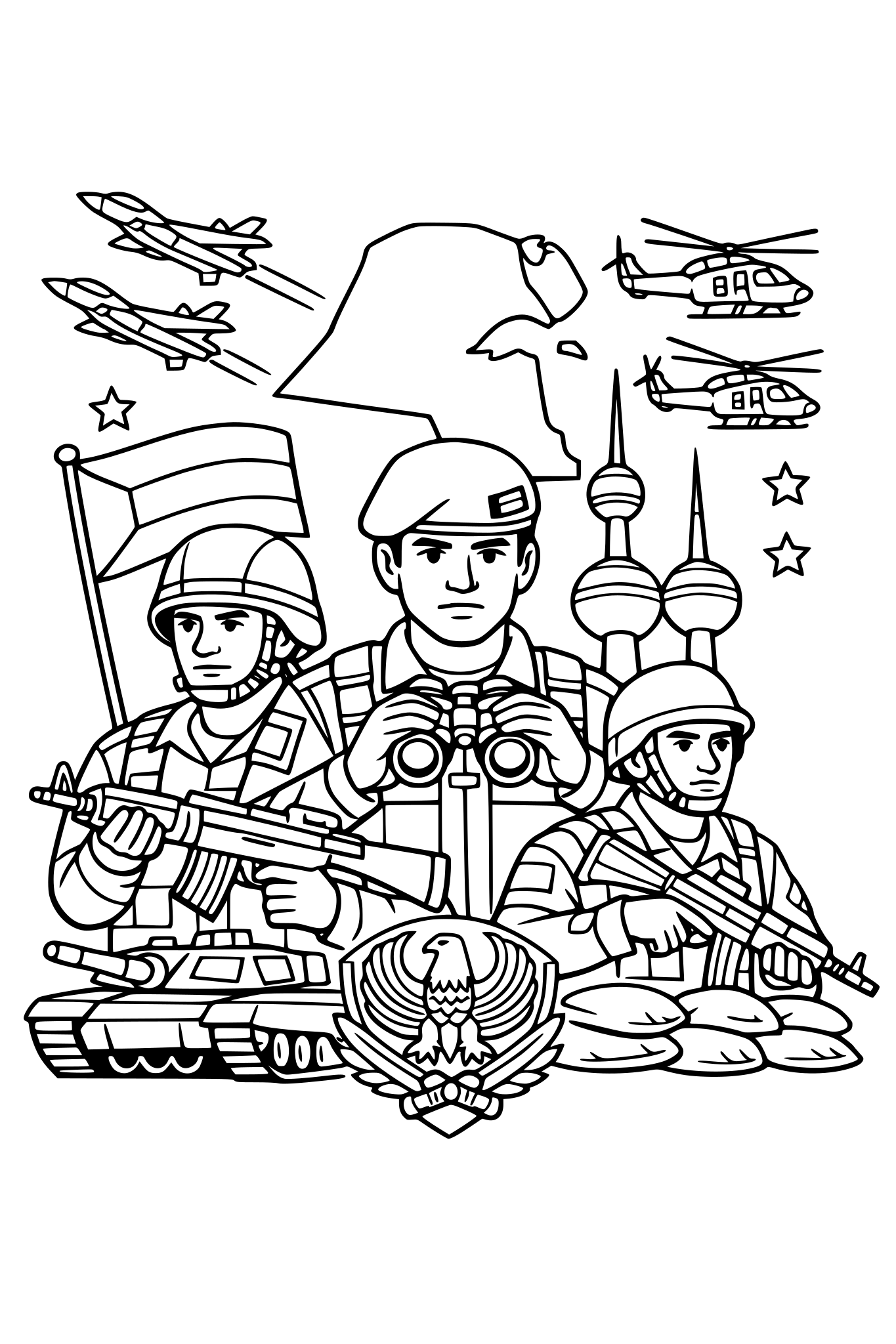 صمم دفتر تلوين عن جنود الكويت و دفاعهم عن المويت
