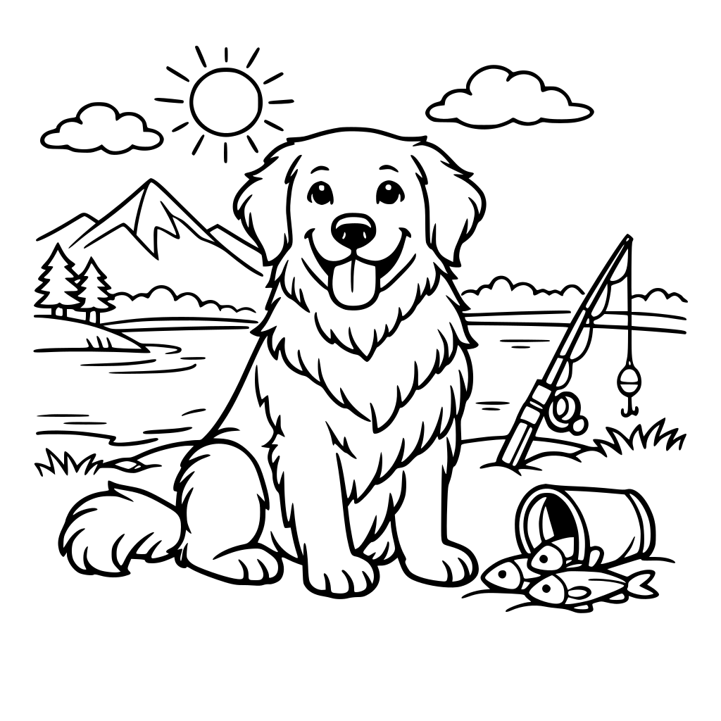 create 5 individual dog breeds in 5 different scenes each, including simple background imagery all of which could be used as colouring book pages