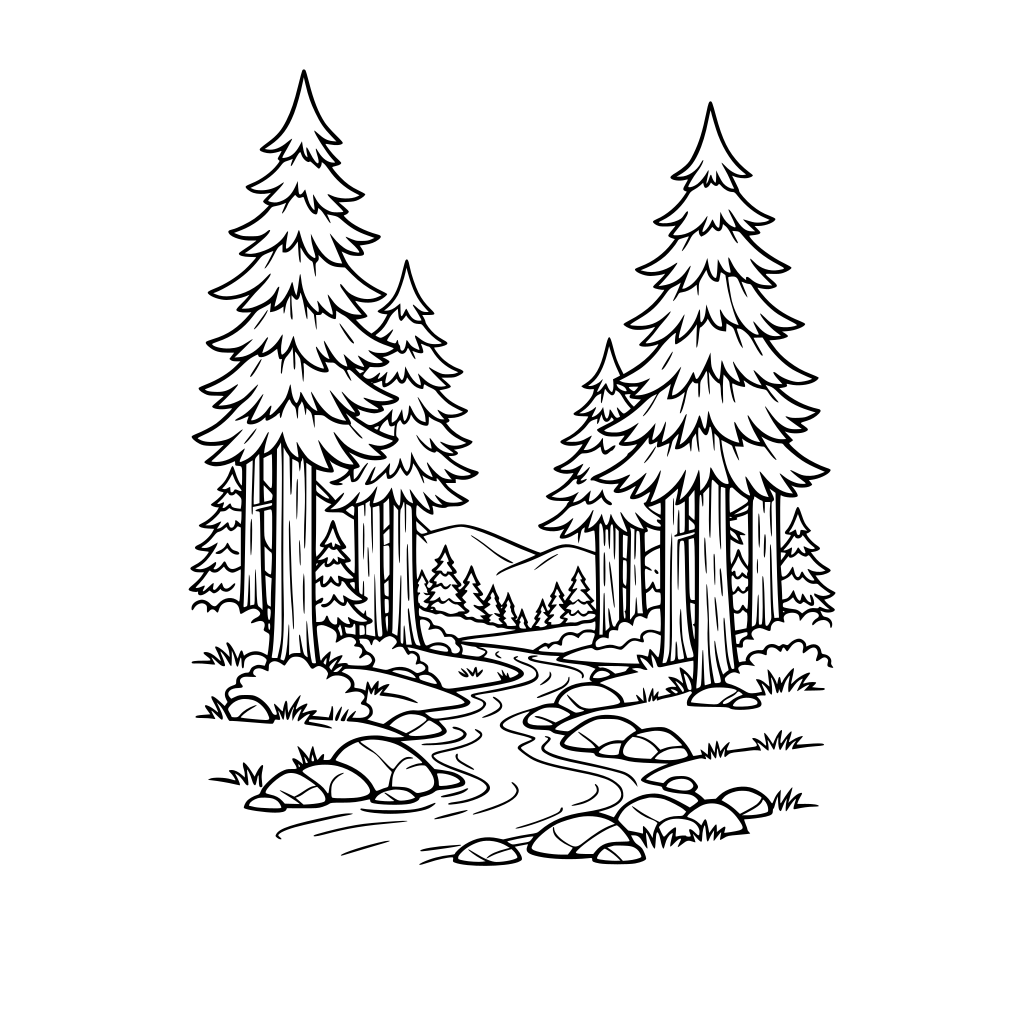 a lush forest with towering pine trees