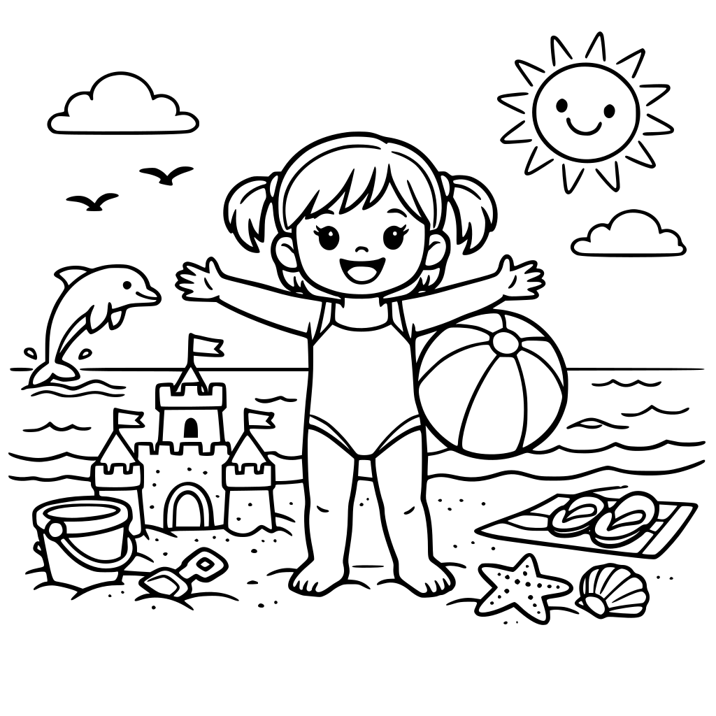 A little girl enjoying the beautiful beach.