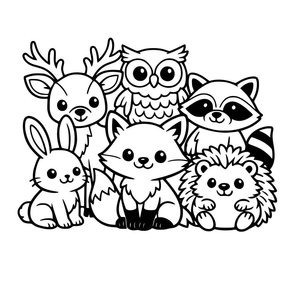 make a cute group of forest animals f or coloring