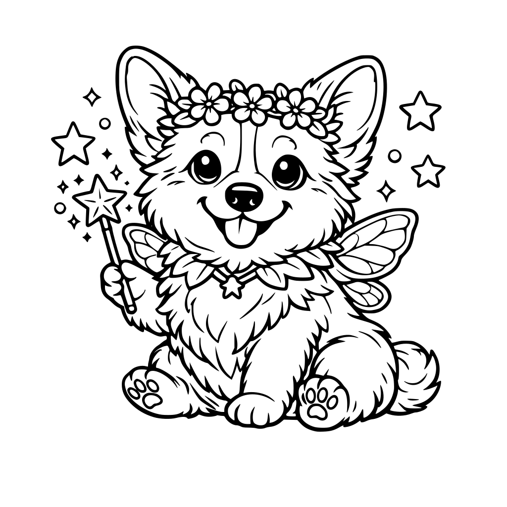 a corgi fairy with tiny wings