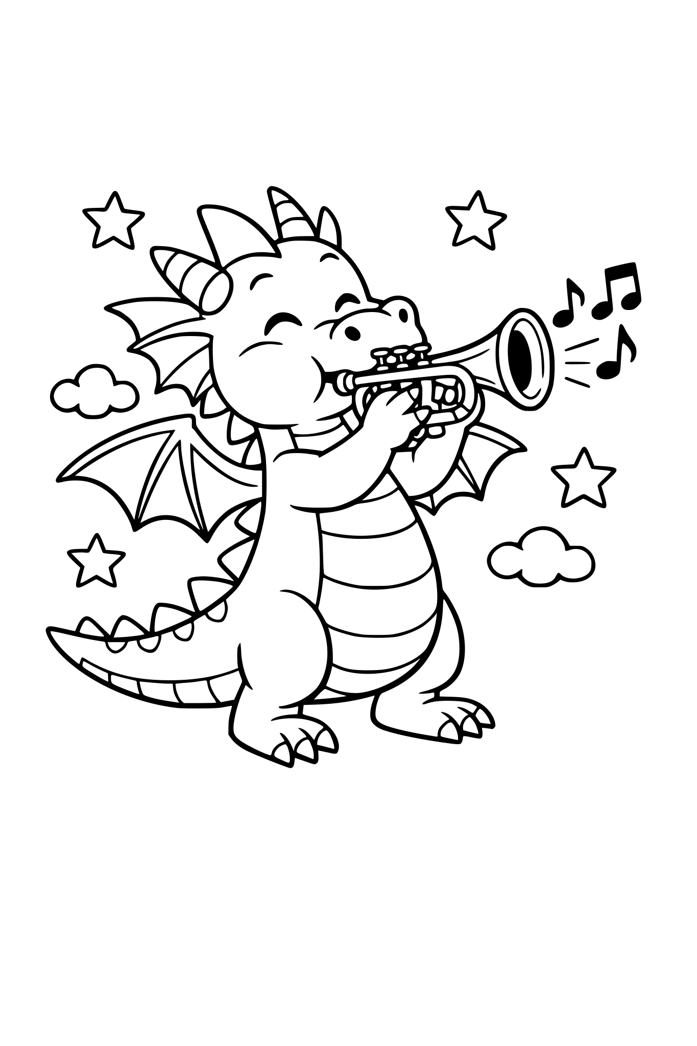 Ein Drache, der Trompete spielt