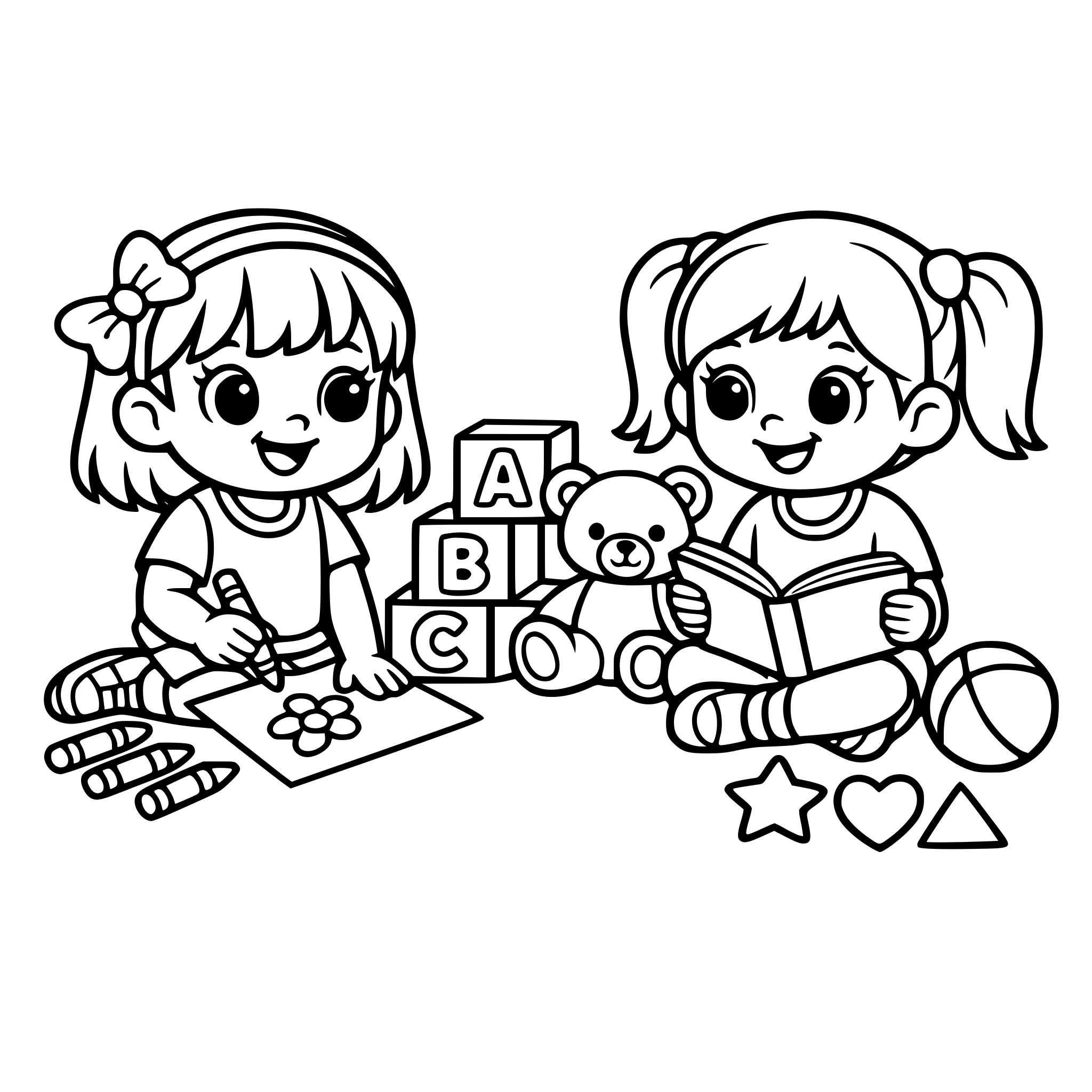 two cute kids, girls , at school kindergarten