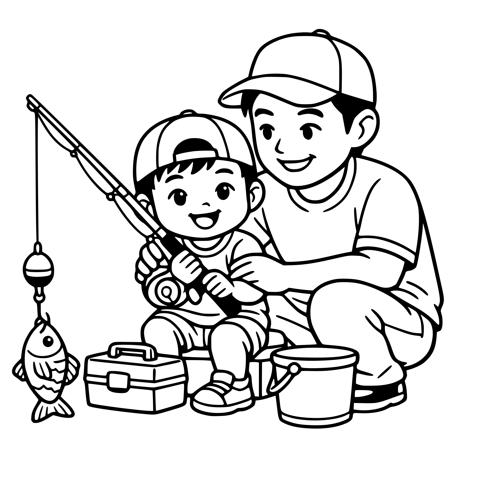 asian baby boy with dad fishing