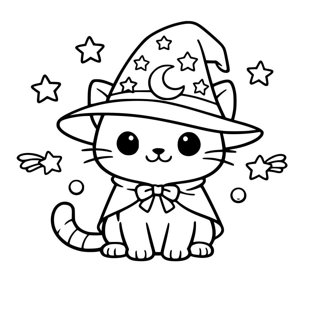 A cute cat in a wizard hat