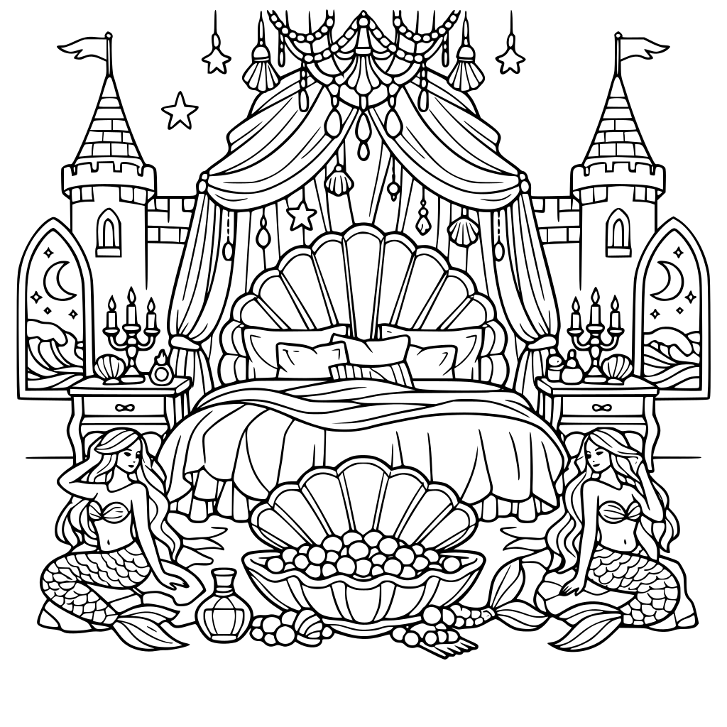 A dark feminine siren castle aesthetic fantasy master bedroom for girls & women