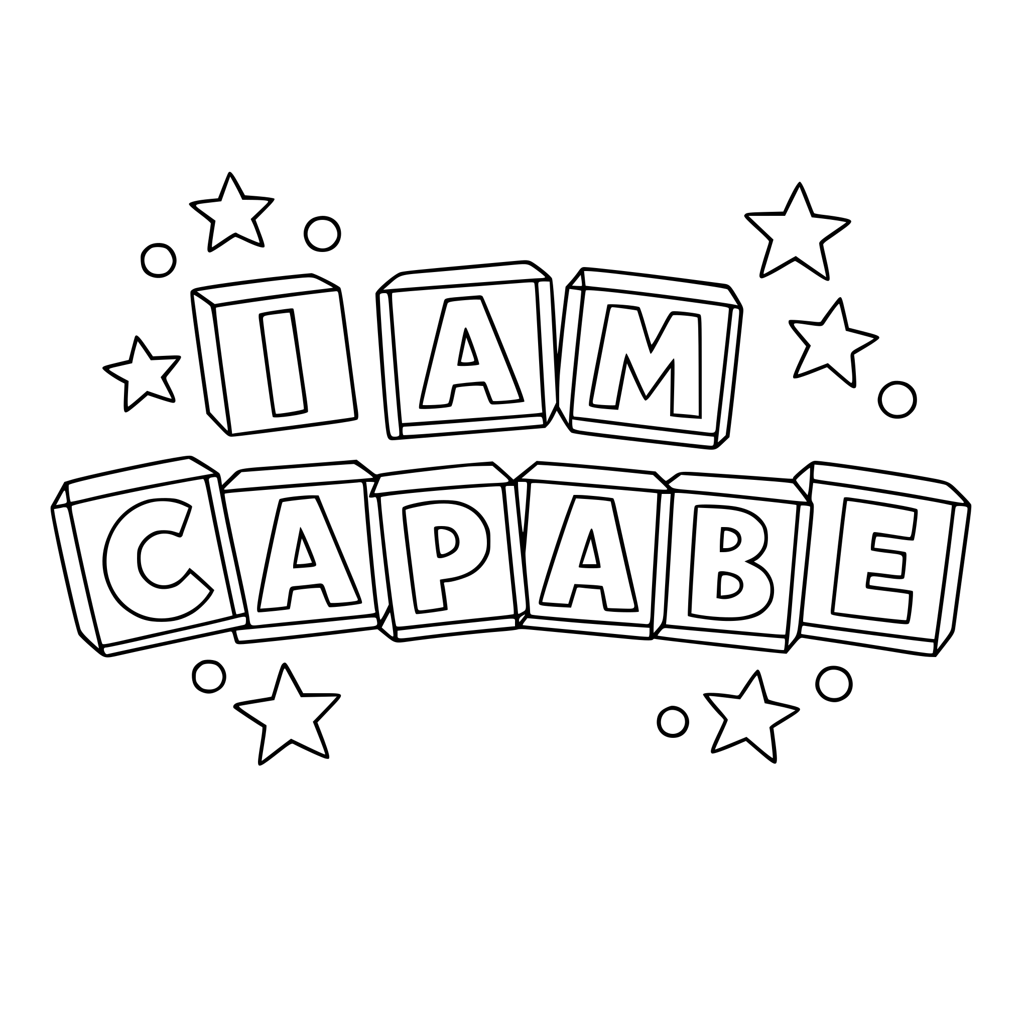 "I am capable" coloring letters with blocks around the letters.