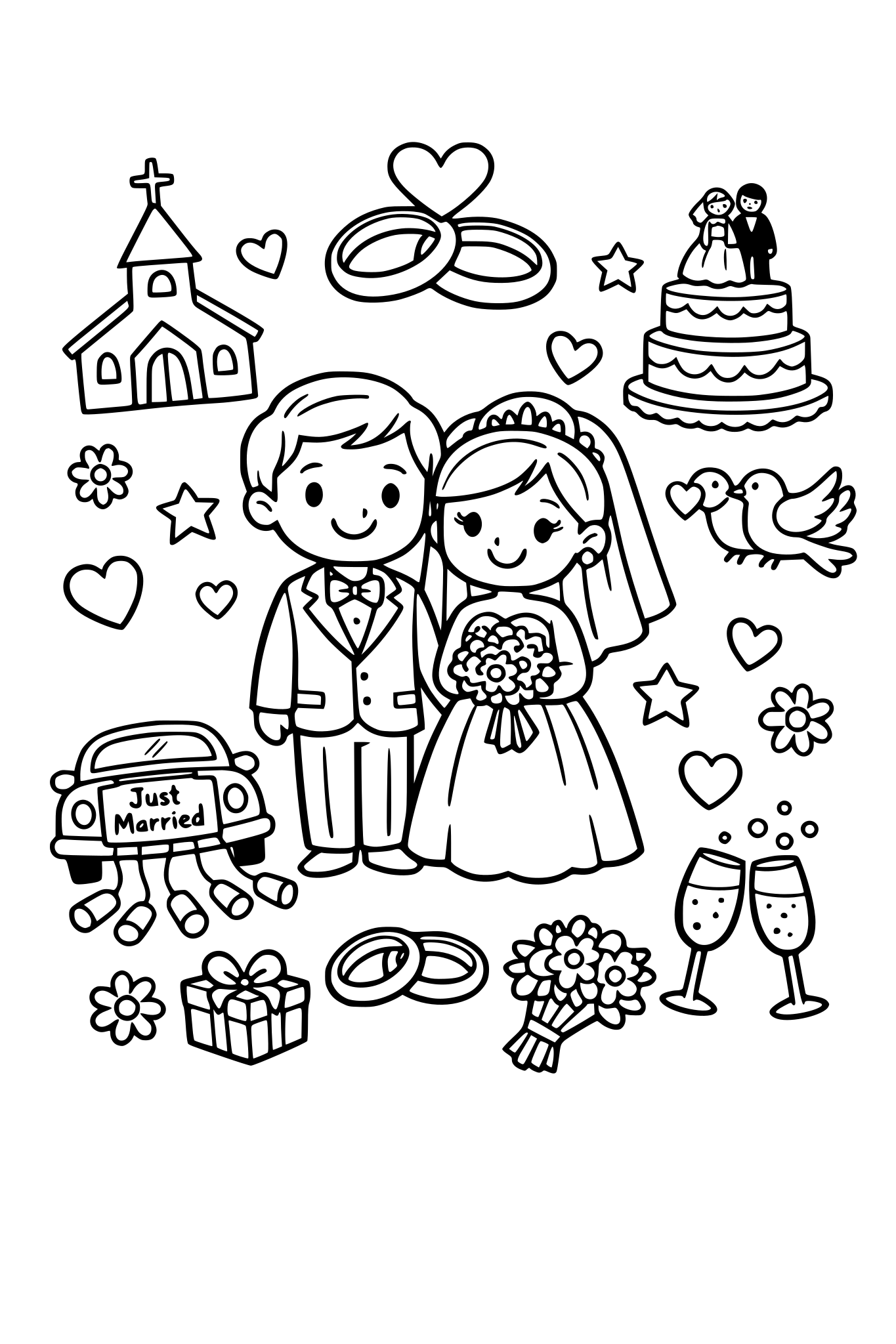 A6 Malbuch für Kinder auf der Hochzeitfeier für die Beschäftigung. Mit dem Thema Hochzeit