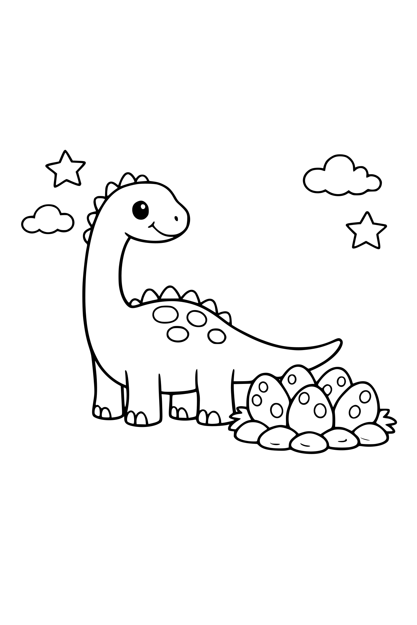 mama diplodok stoi obok swoich jaj dinozaura, obrazek dla małych dzieci, bez szczegółów