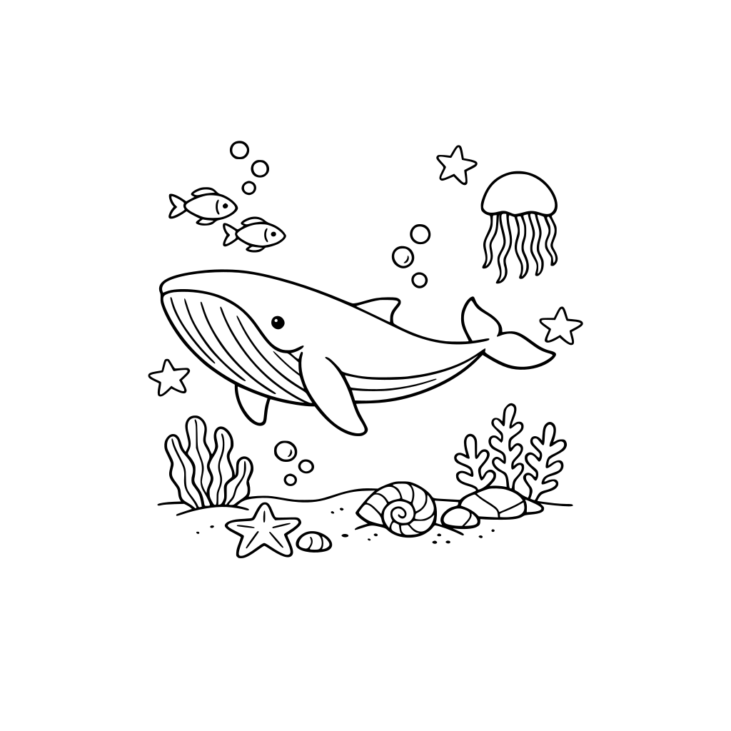 a minimalis tracing a ocean animal under sea