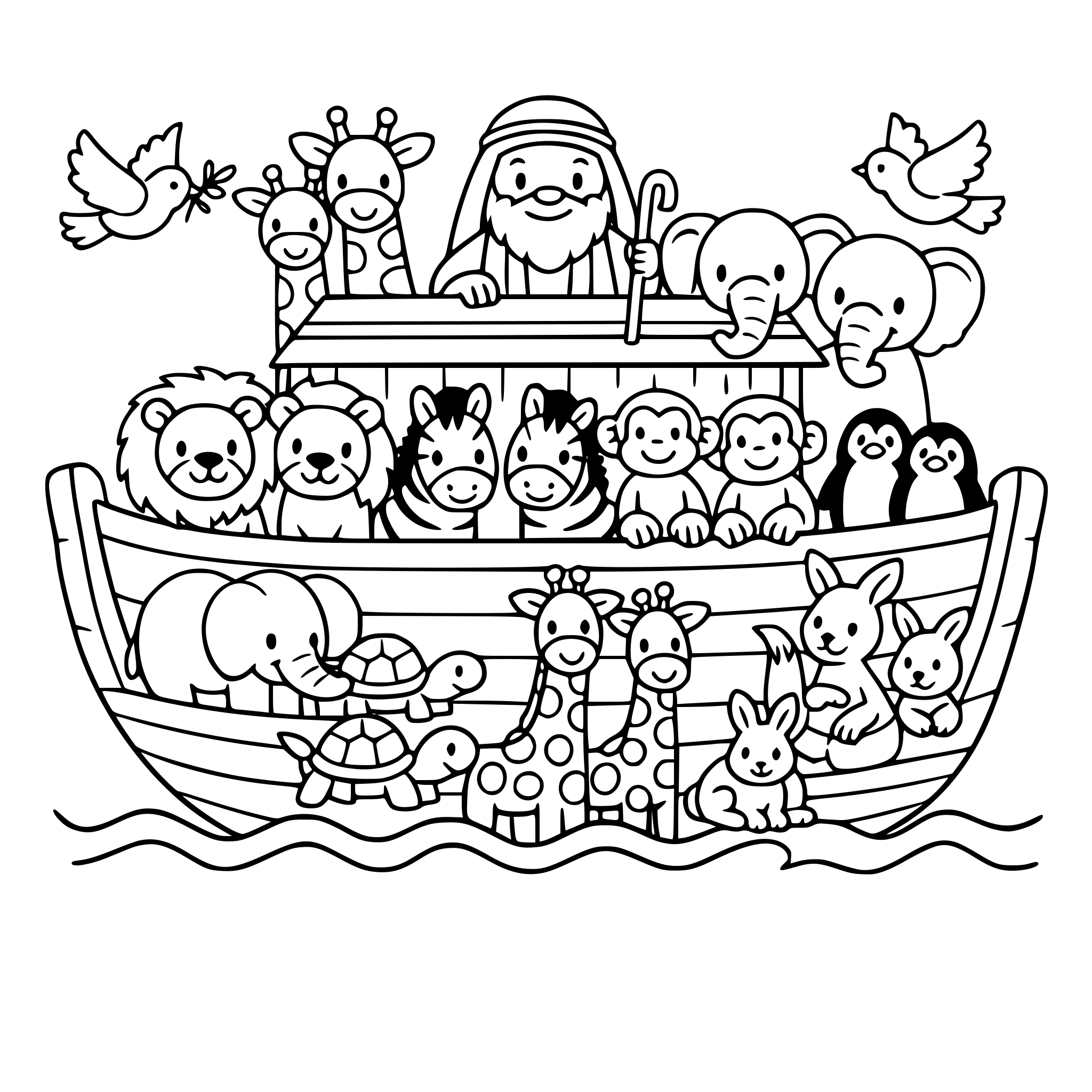 Create a drawing of noah's arc and the animals
