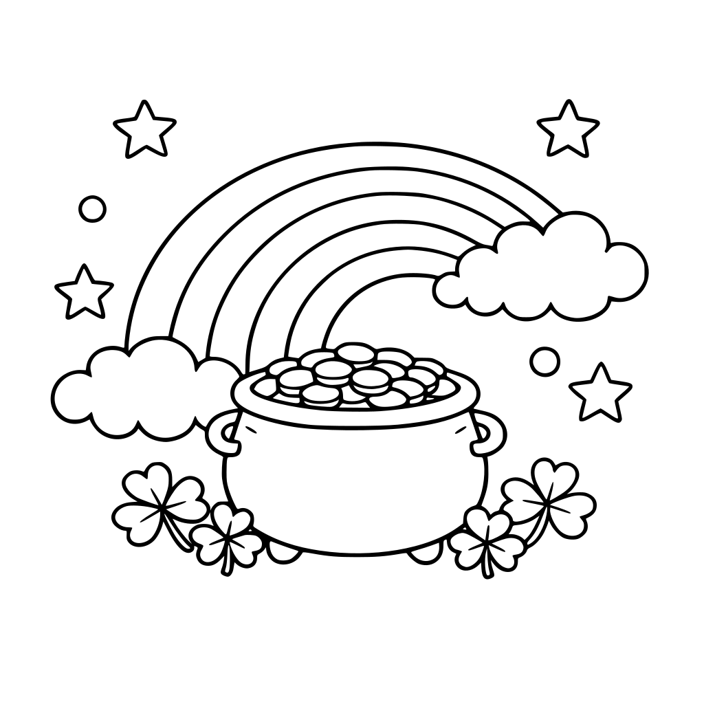 picture of pot of rainbow for kids to color