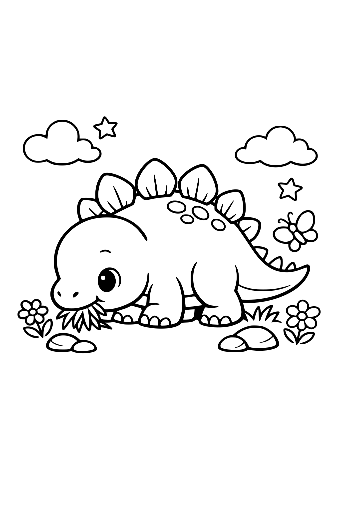 Mały słodki stegozaur je trawę, obrazek dla małych dzieci, bez szczegółów