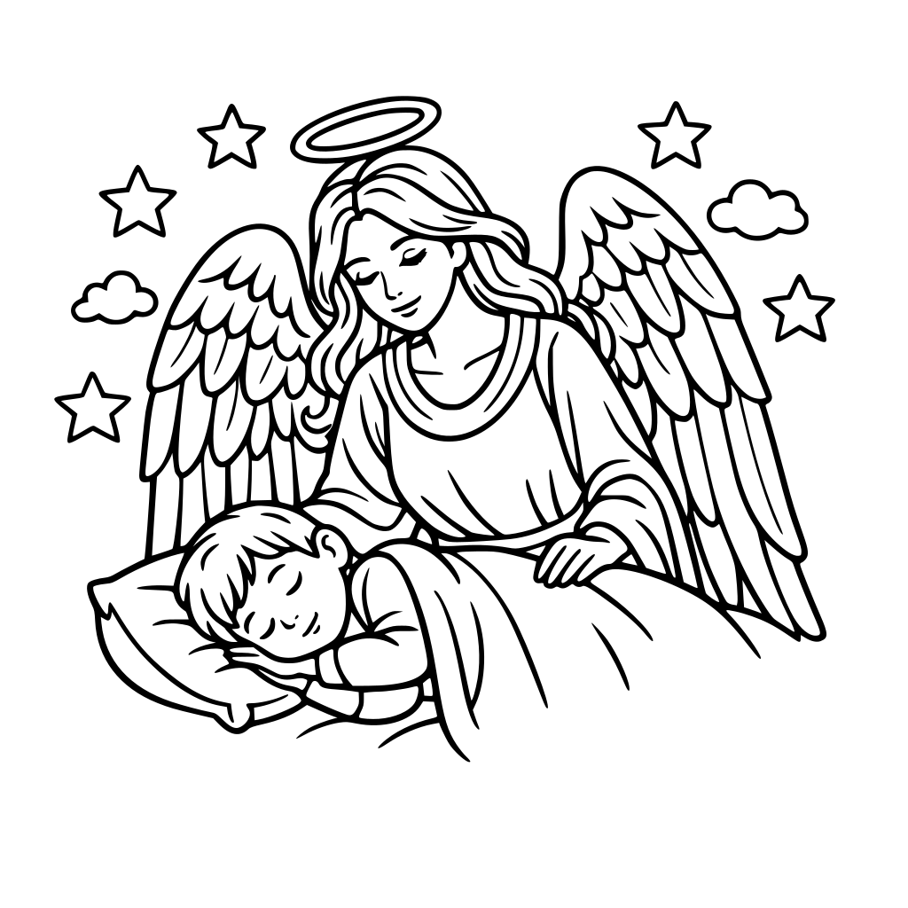 Angel with wings watching over a child