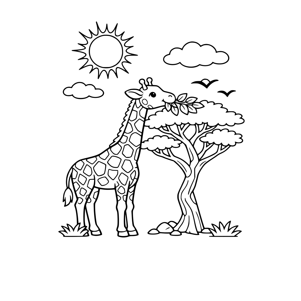 Giraffe in Africa eating tree leaves