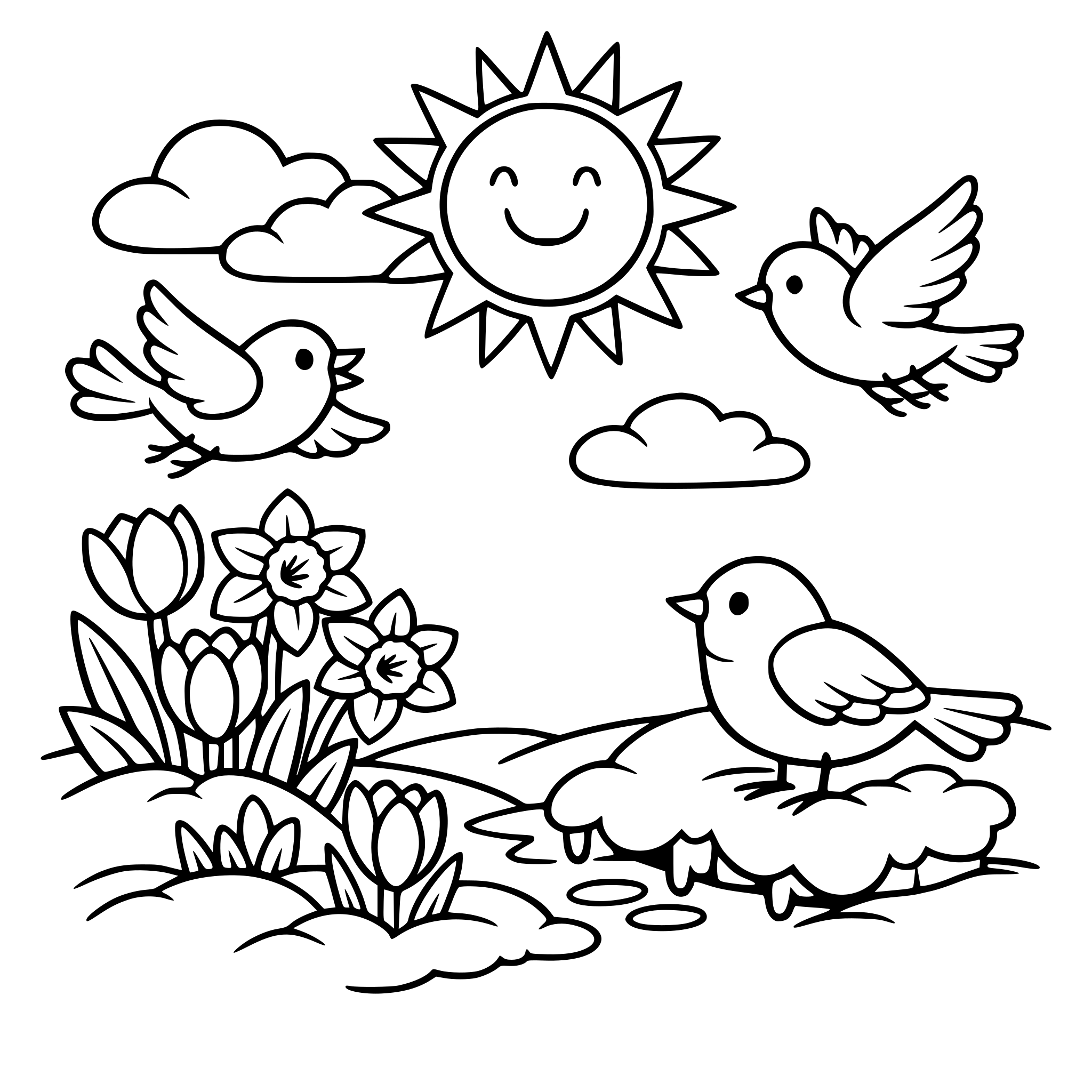 весна, солнце, цветы, снег, птицы