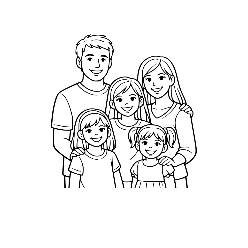 En familj med en mamma, en pappa och tre döttrar