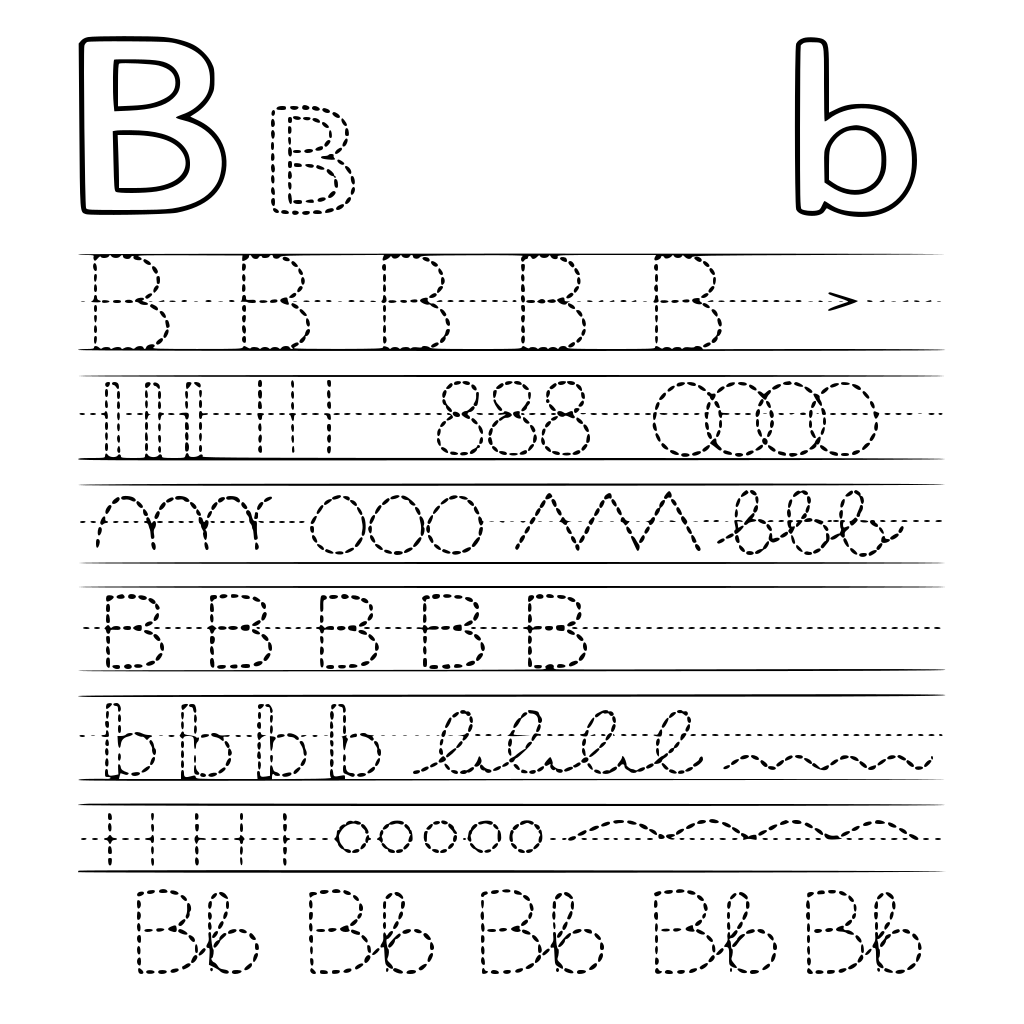 zró całą listę ćwiczeń do litery B duże i b małe różne ślaczki wykropkowane dzięki którym nauczymu pisać się literkę B i b