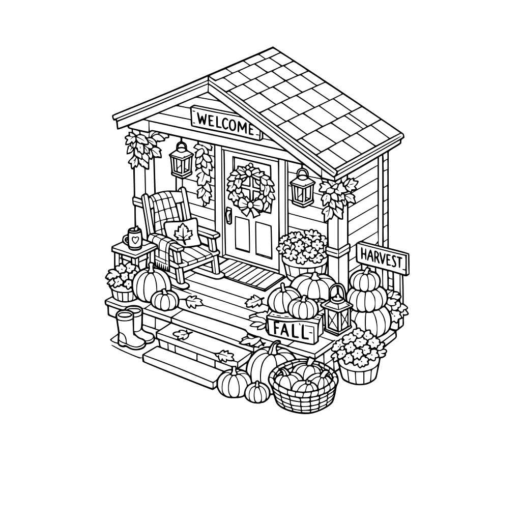 cute, cozy Autumn porch. 3d isometric