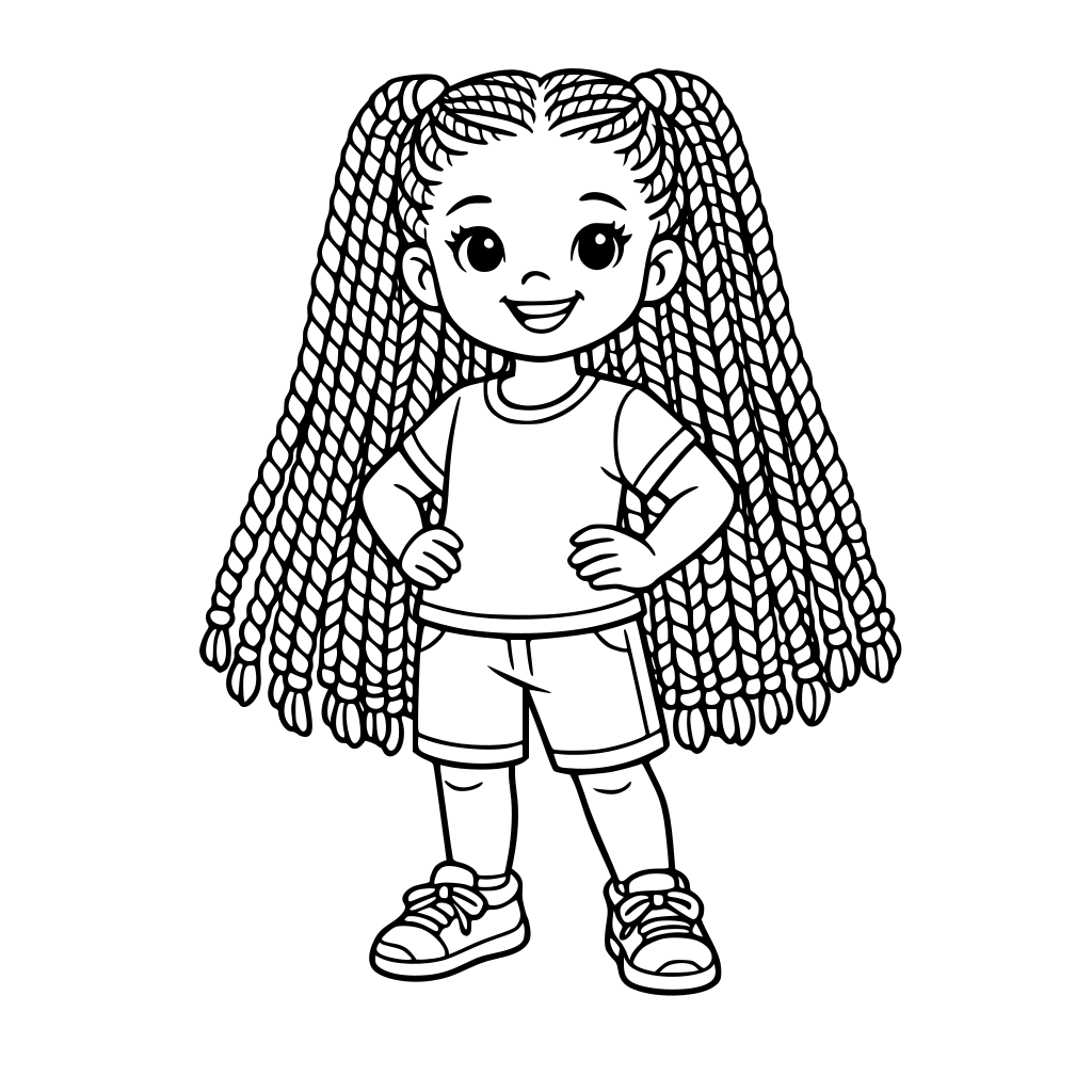 little girl with lots of long braids in her hair