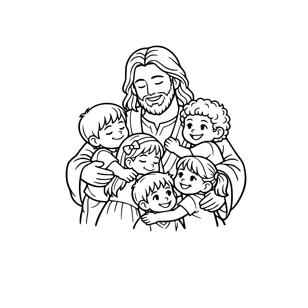 jesus cristo abrçando varias crianças