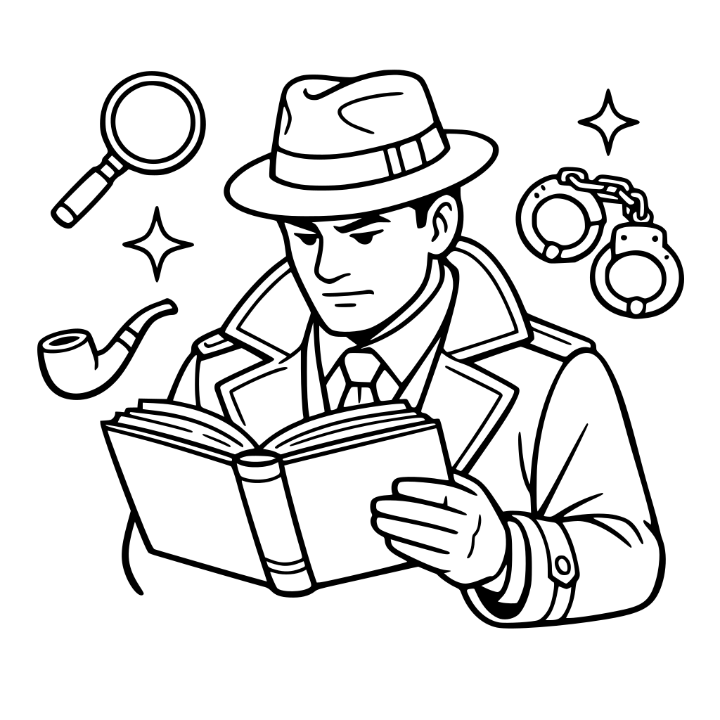 A detective reading a book