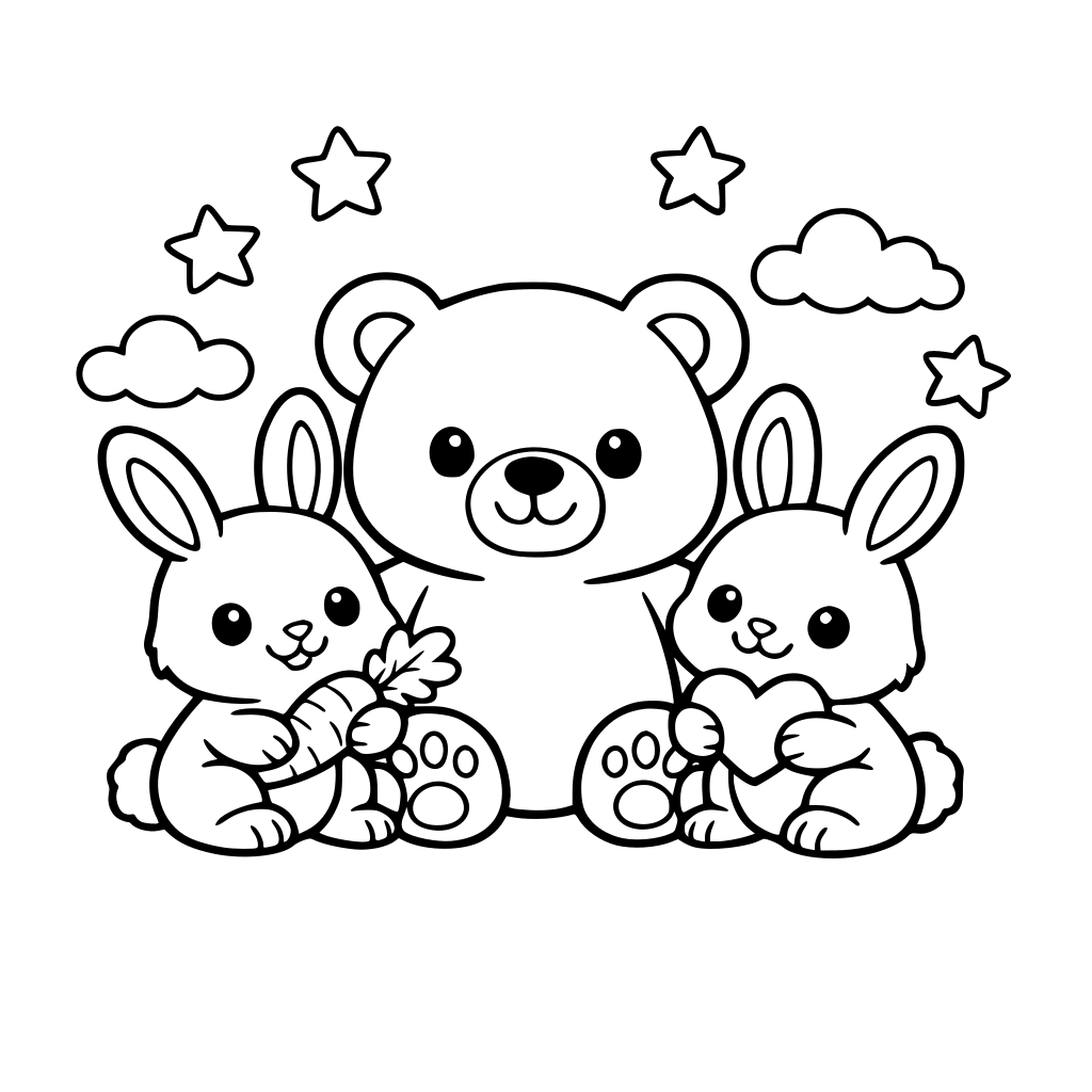 2 cute bunnies and a bear