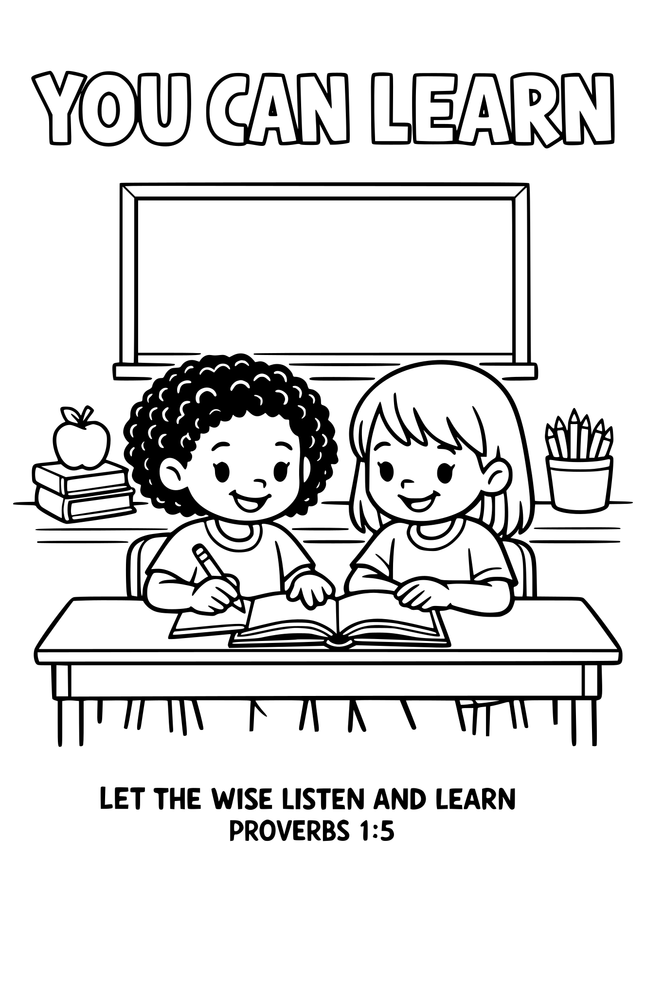 Black and white coloring page, simple kids line art, 2 child