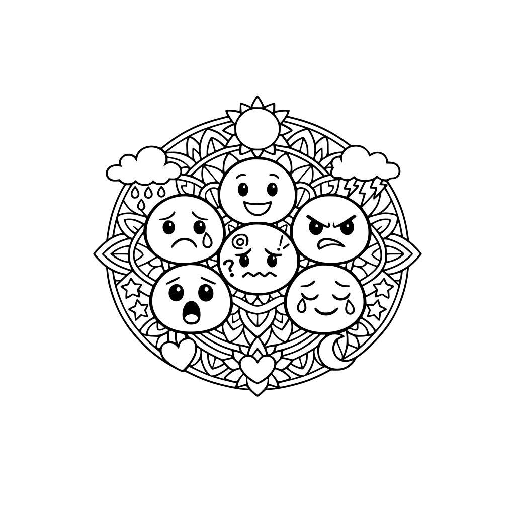 kolorowanka mandala ukazująca emocje