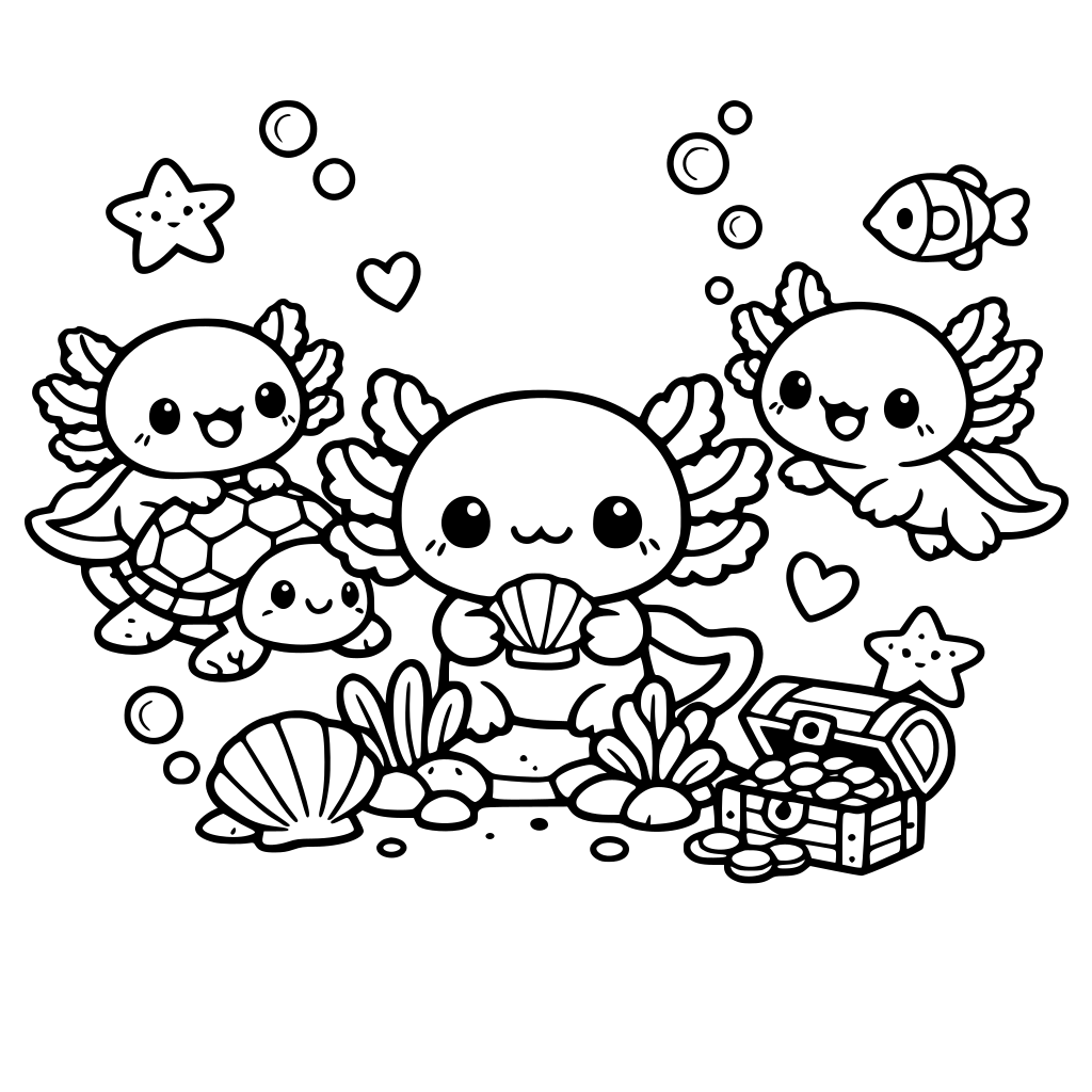 Ajolotes infantiles estilo kawai