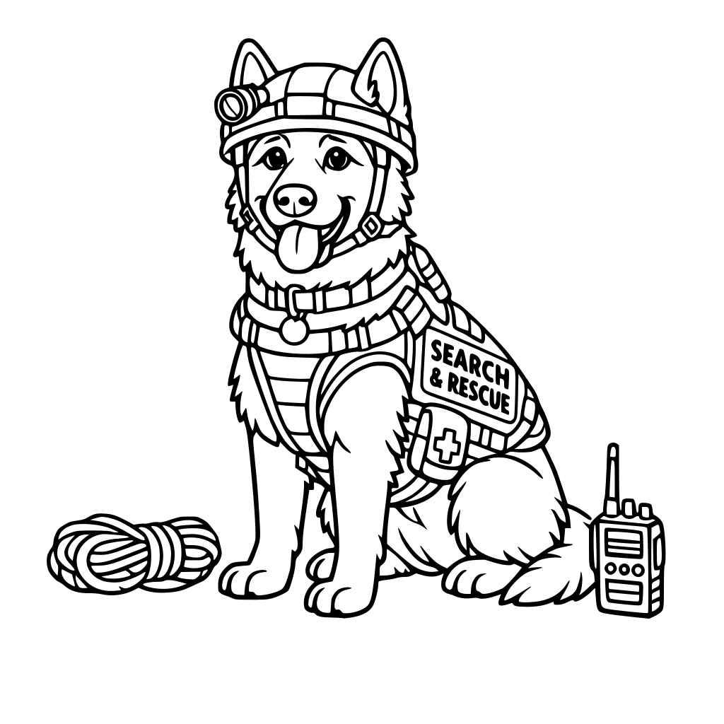 search and rescue dog in uniform