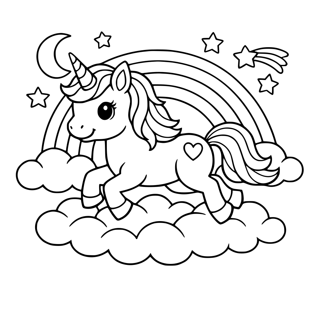 Black and white coloring page, line art, white background, no shading, bold outlines