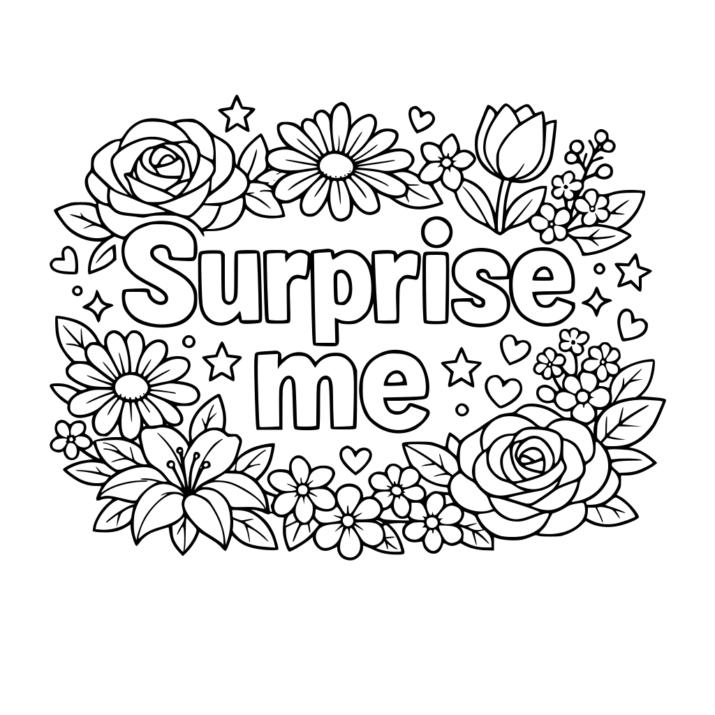 "Surprise me" as hollow words centered on the page, surrounded by flowers. Meant for female business professionals