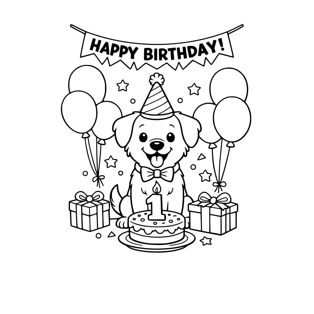 dog's first birthday party with balloons