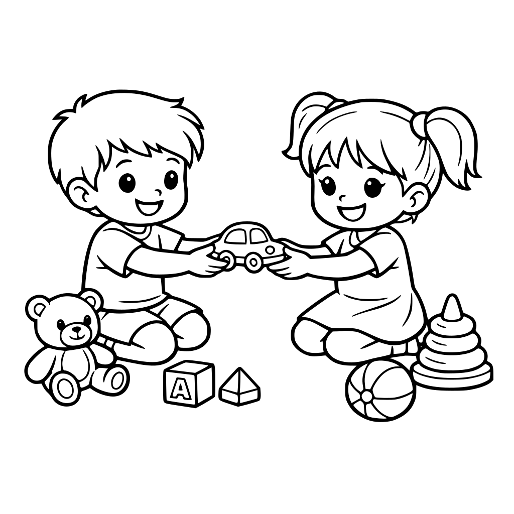 crianças compartilhando brinquedo