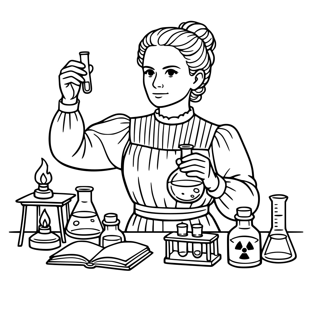 Maria Skłodowska curie with same tools of chemistry