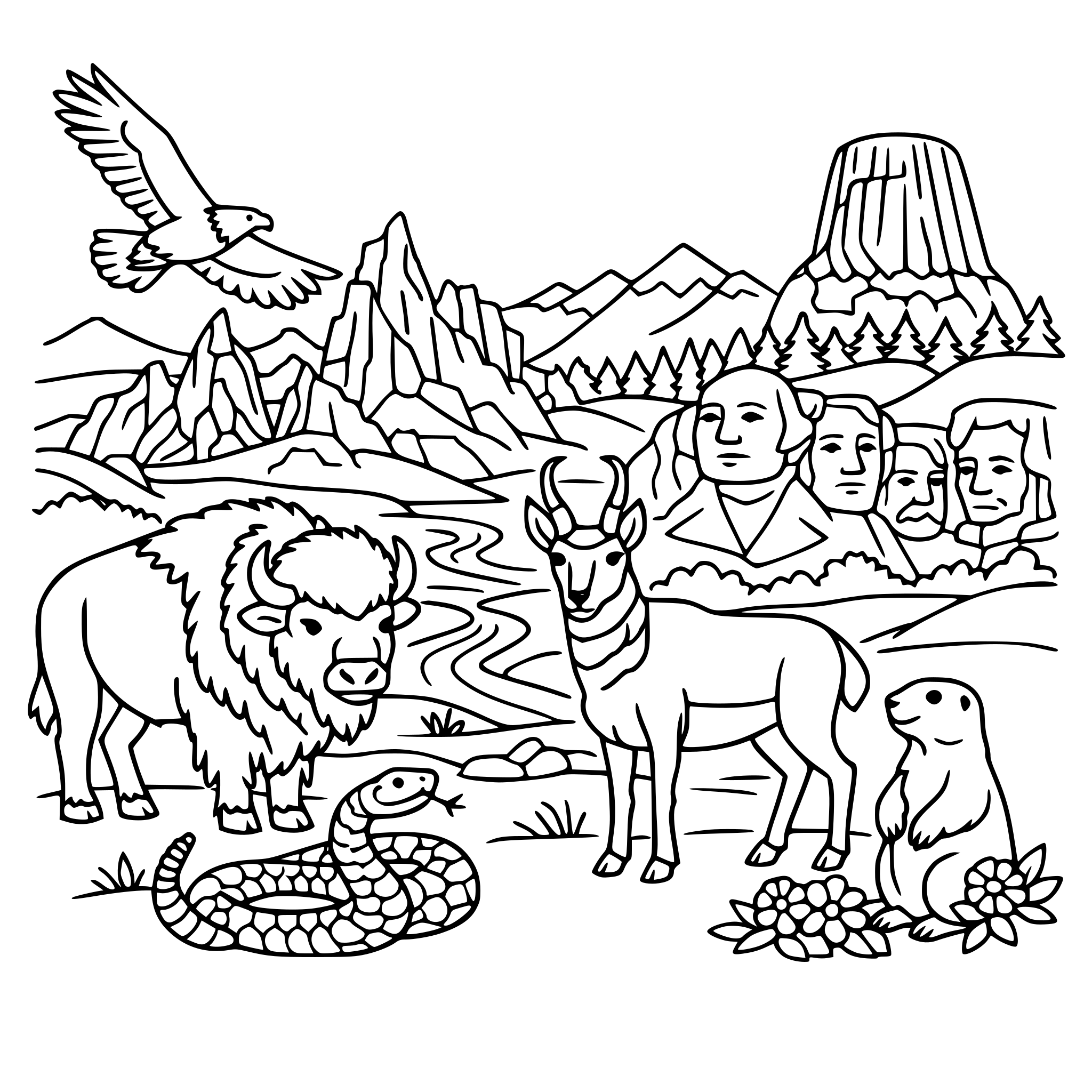 Animals and landscapes in the badlands and Black Hills National parks