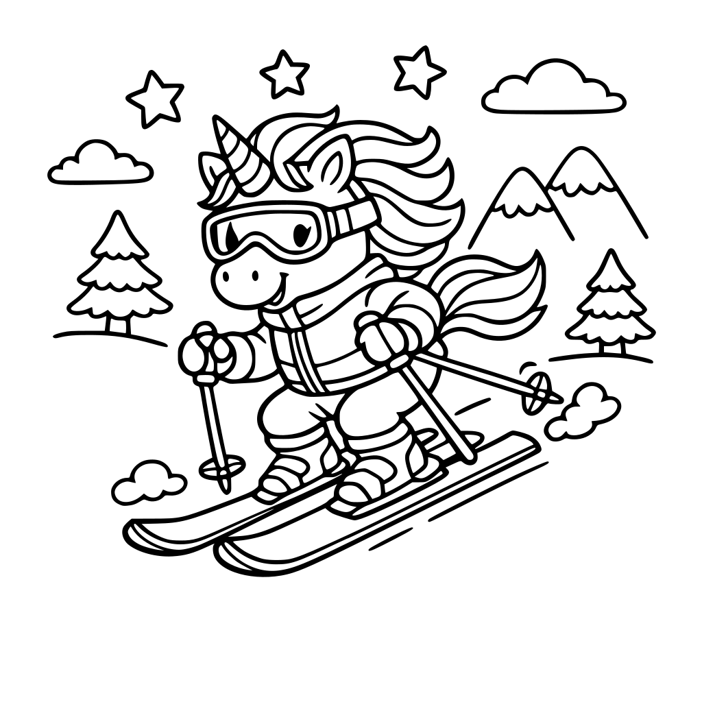 a unicorn skiing