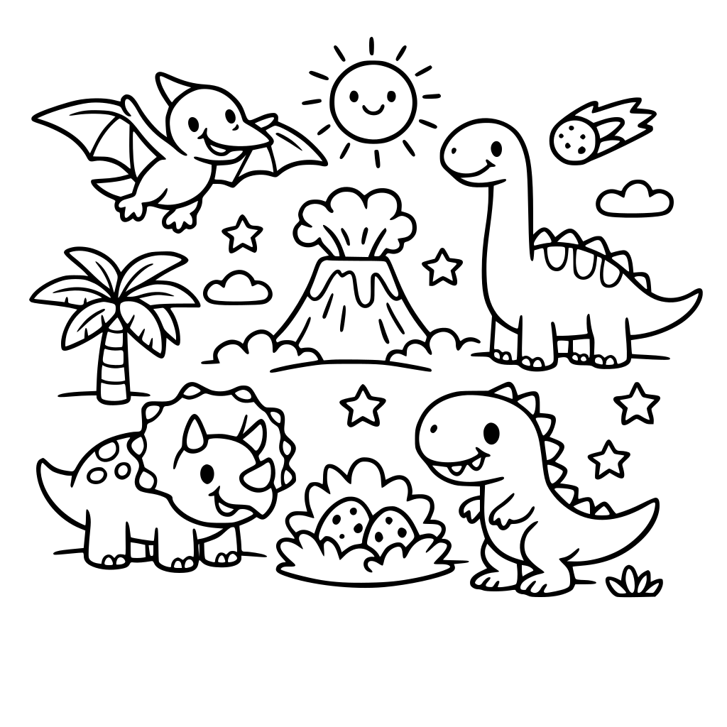 Create fun easy doodles of dinosaurs for kids to color into it