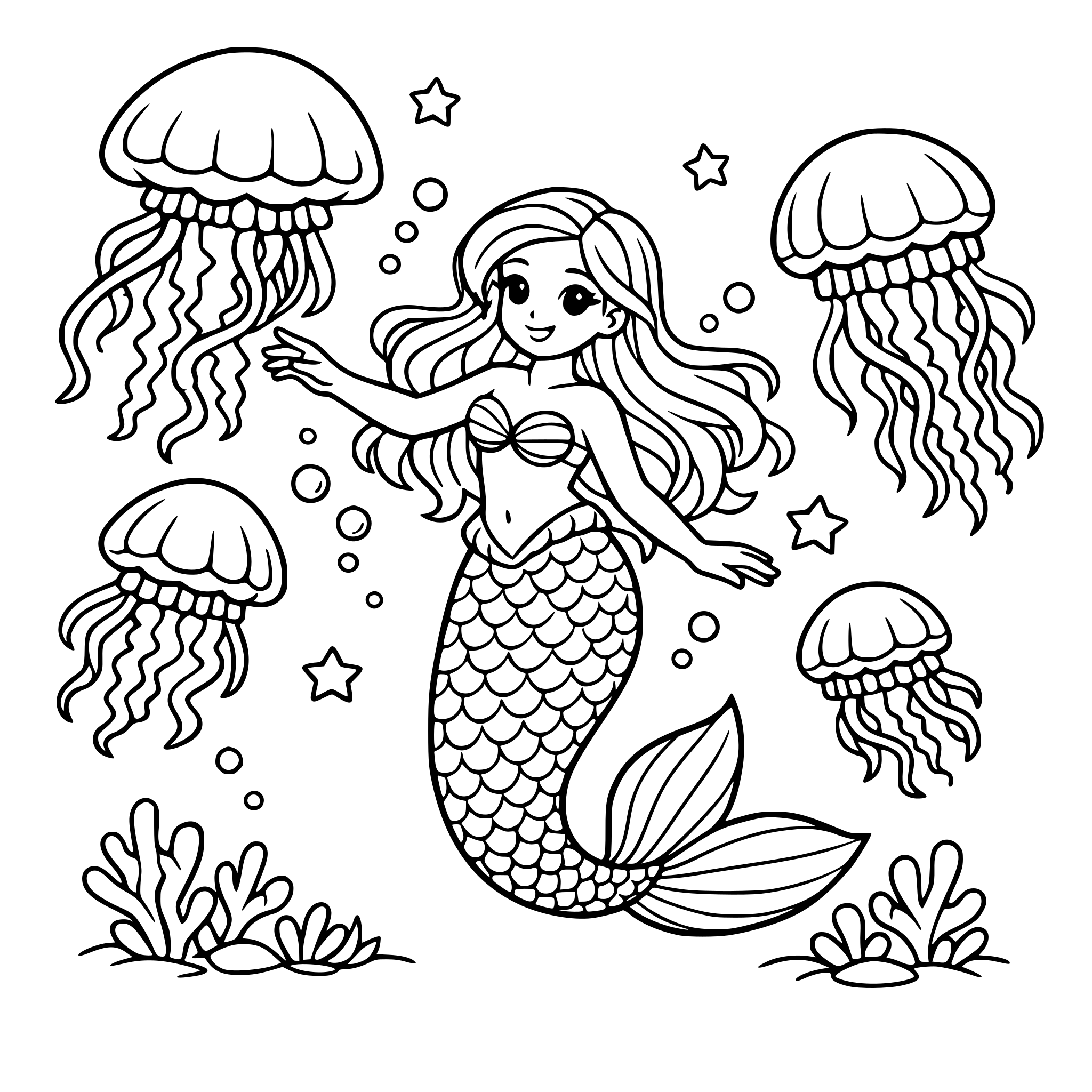jellyfish and mermaid in the ocean